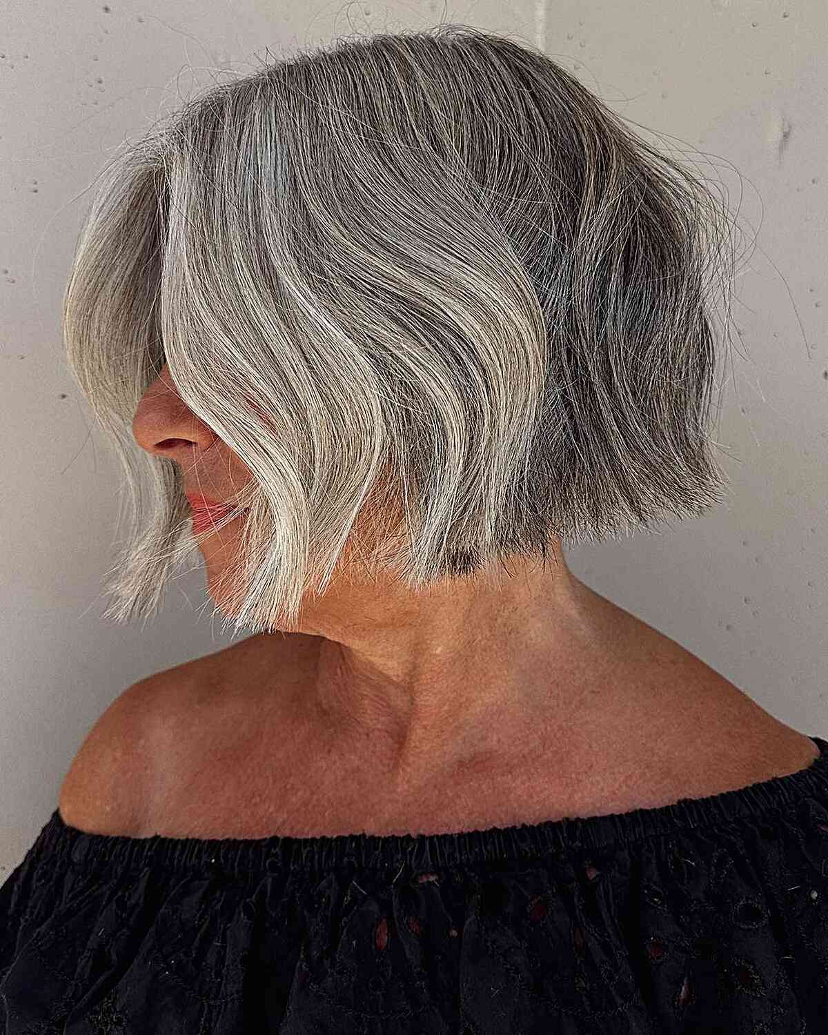 Salt-and-Pepper Micro Bob for Older Women with Grey Hair