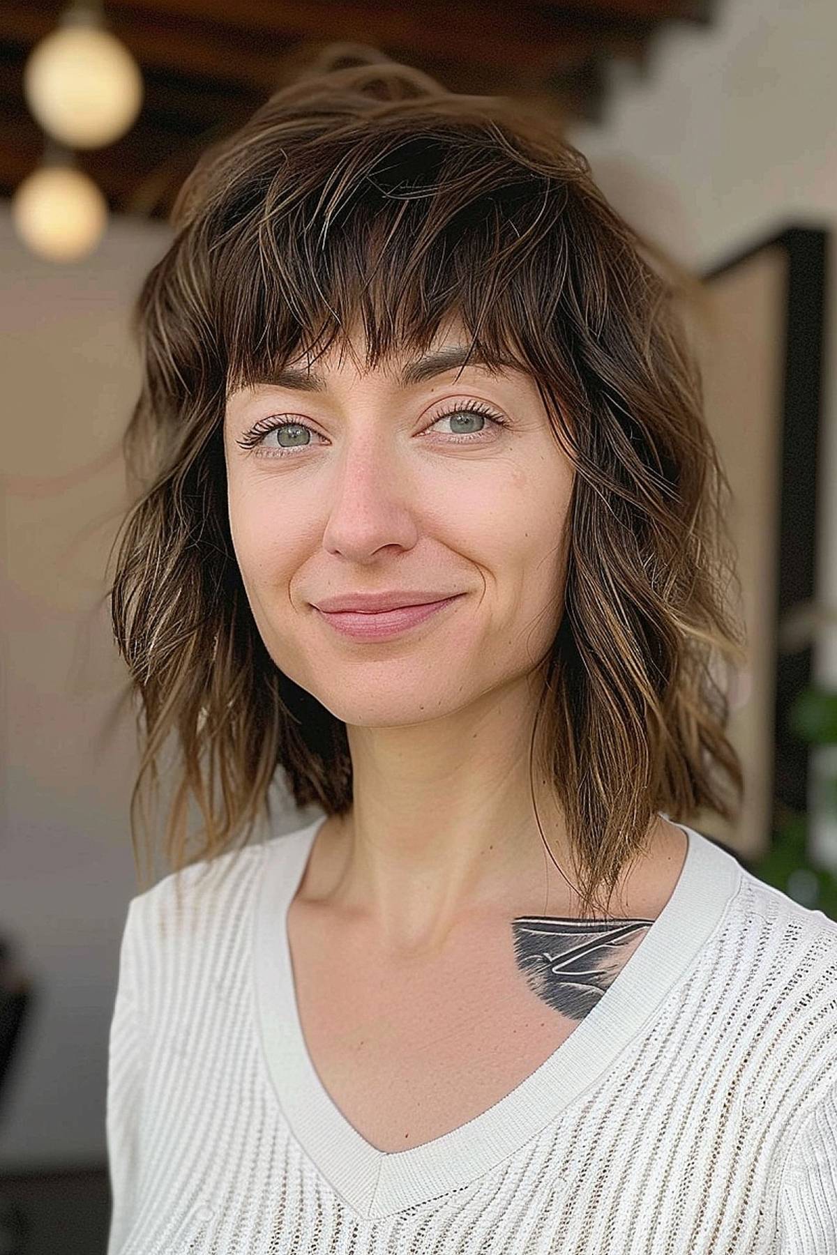 shaggy mullet with fringe bangs