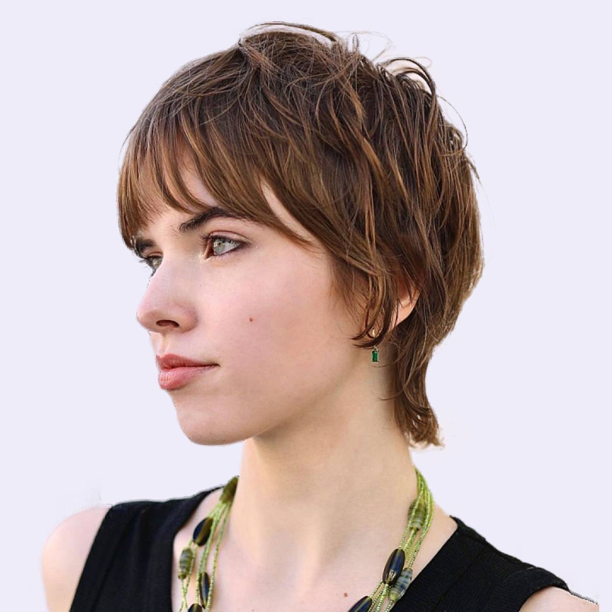 Image of Short shaggy pixie mullet woman