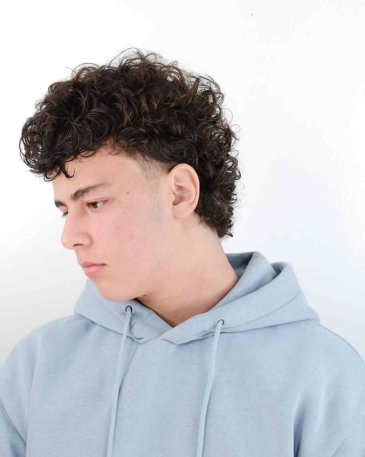 Shaved Temple with Curled Hair and Fringe for Guys
