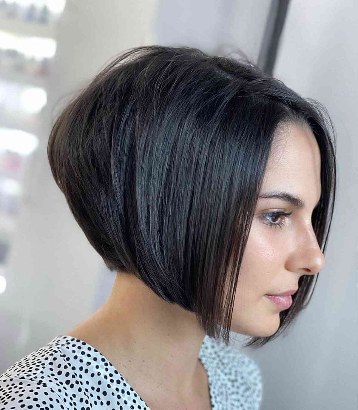 Short angled layered bob for straight hair