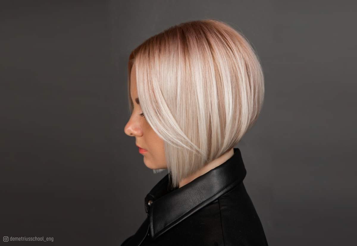 Image of The Bangs Bob blonde short blunt bob hairstyle