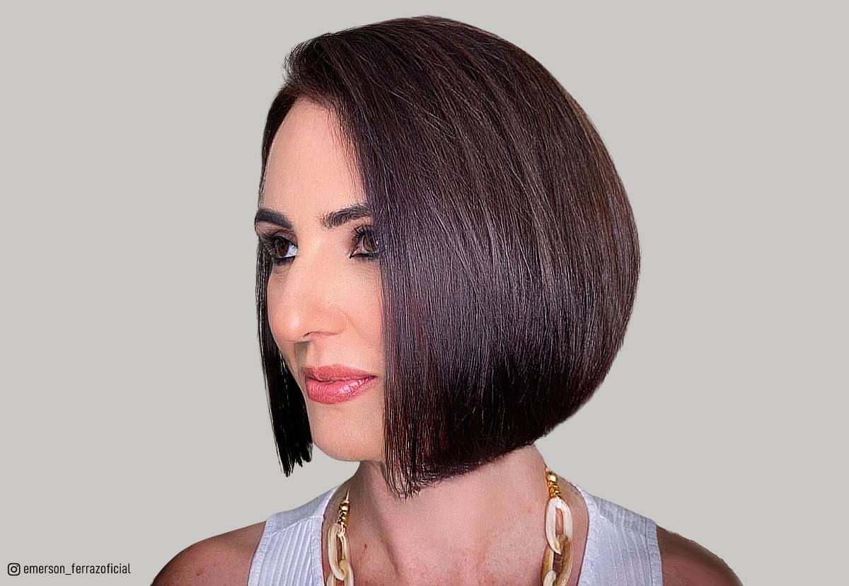 Image of A-line bob with blunt bangs for 40s
