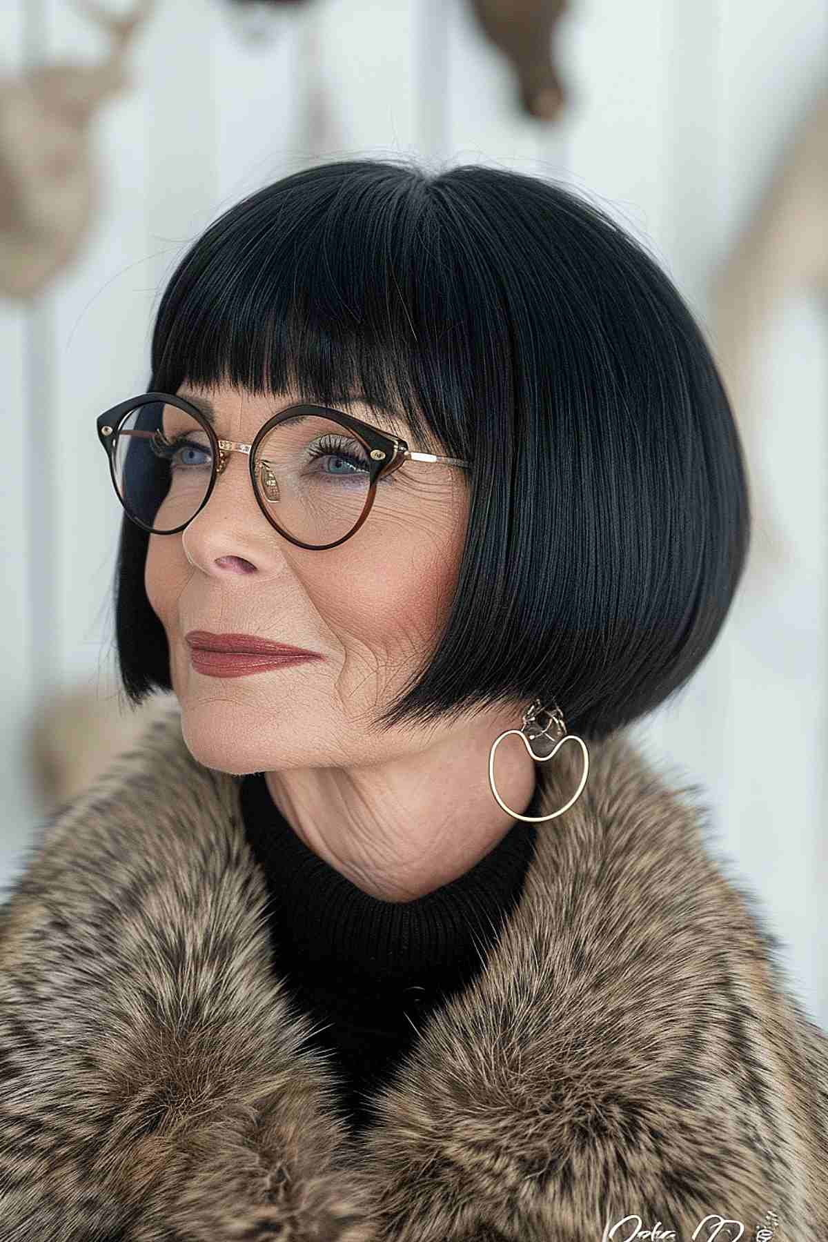 Short Concave Bob with Micro Bangs for an Older Woman