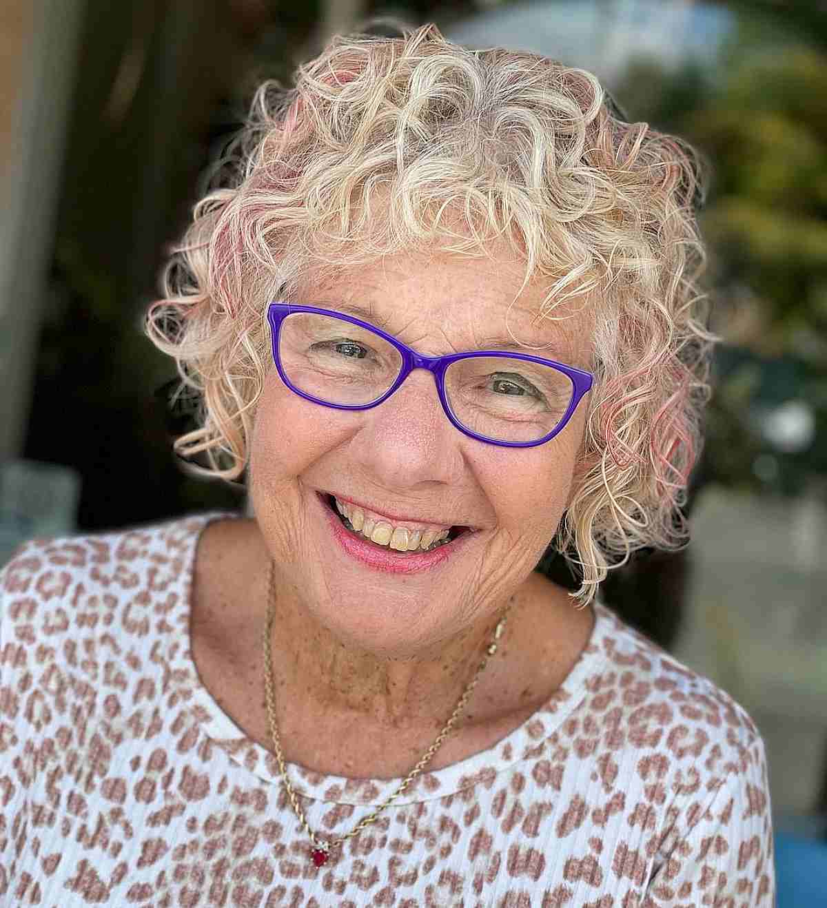 Short Curly Bob with Baby Bangs for Women Over 60