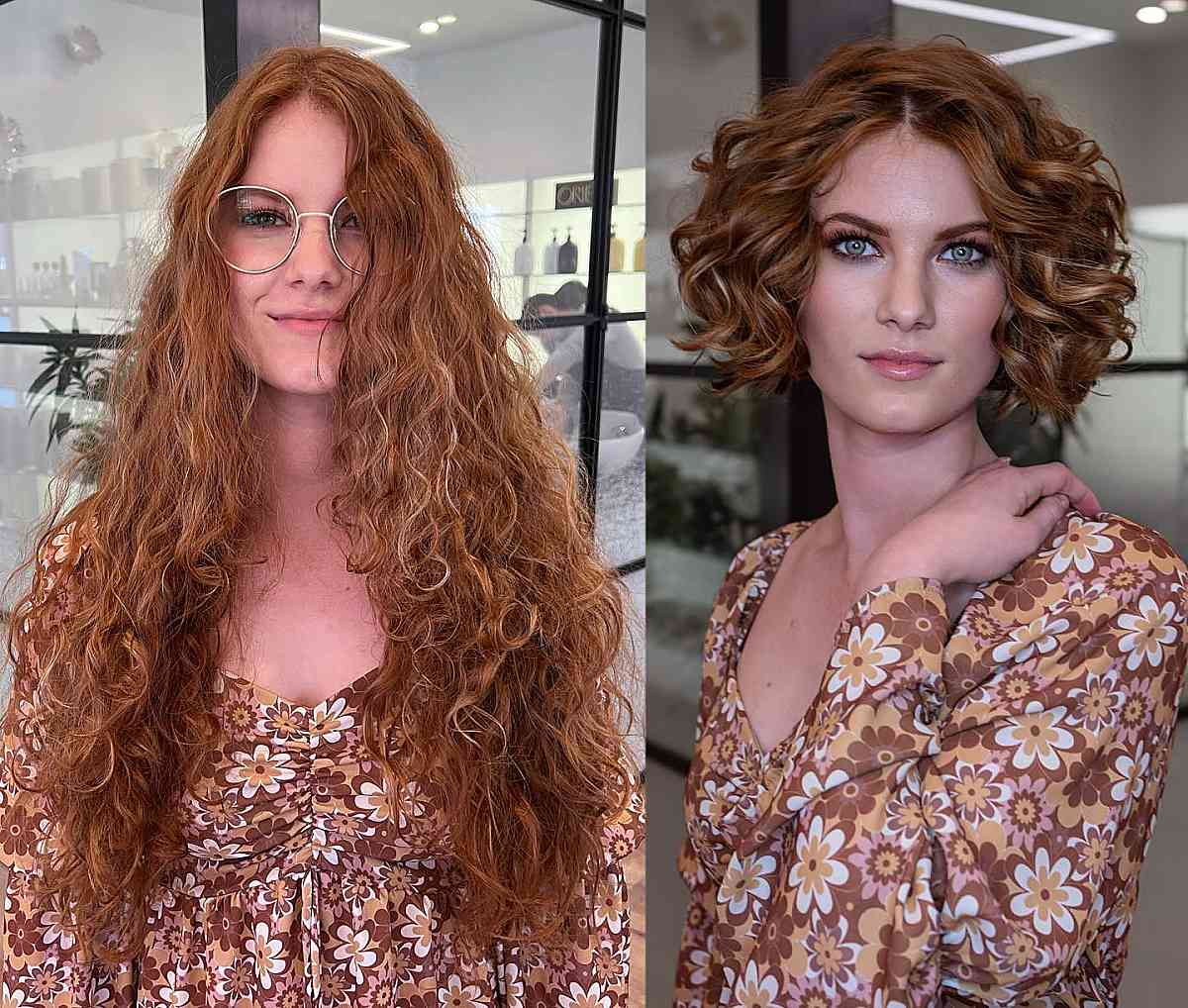 ginger short curly hair with a center part