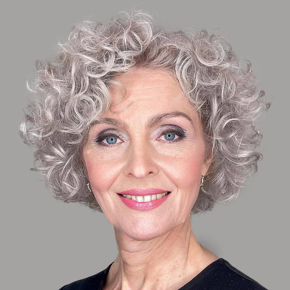 Image of Curly bob for oval face female over 50