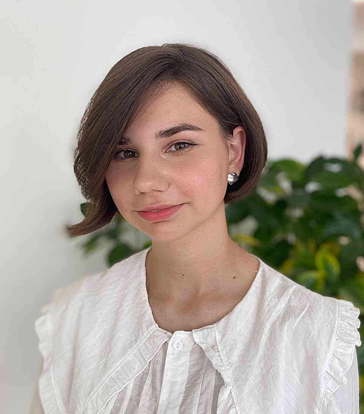 Short Cute Rounded Bob with a Side Part for Girls