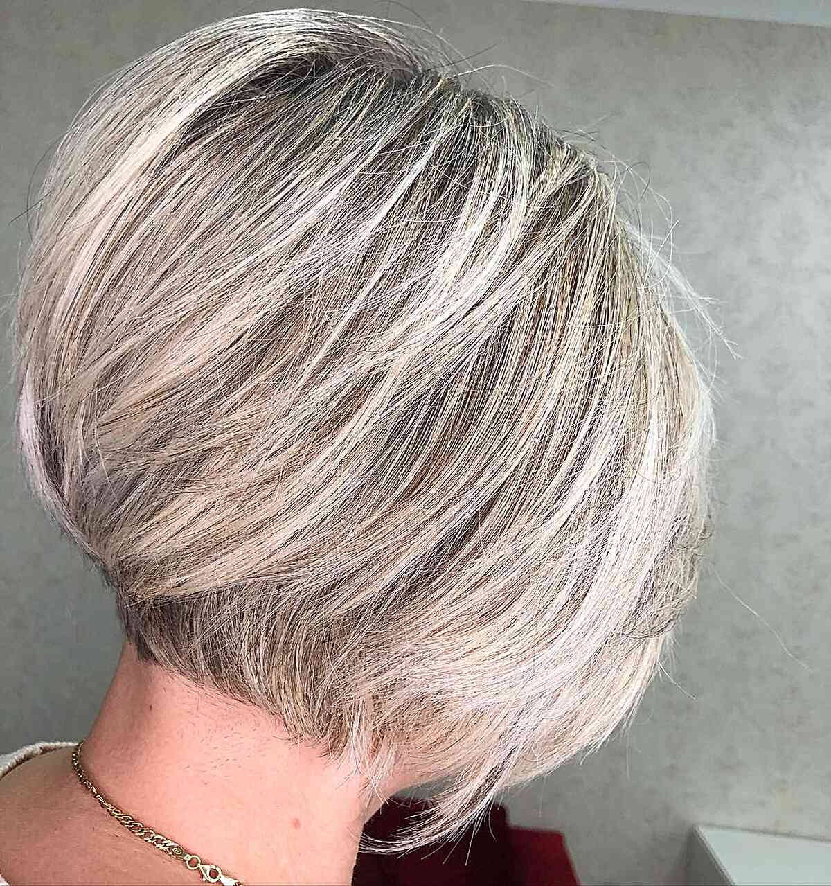 Short Dimensional Blonde Stacked Wedge Bob