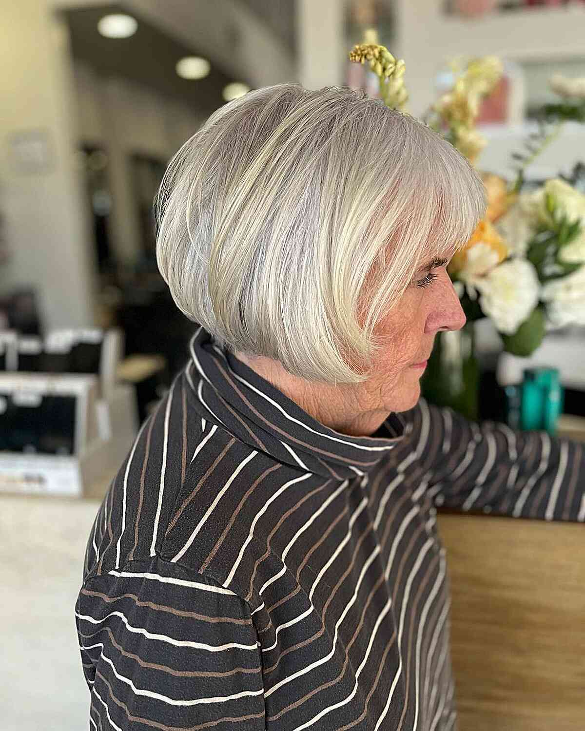 Short-Length French Bob with Bangs for Older Ladies in Their 60s