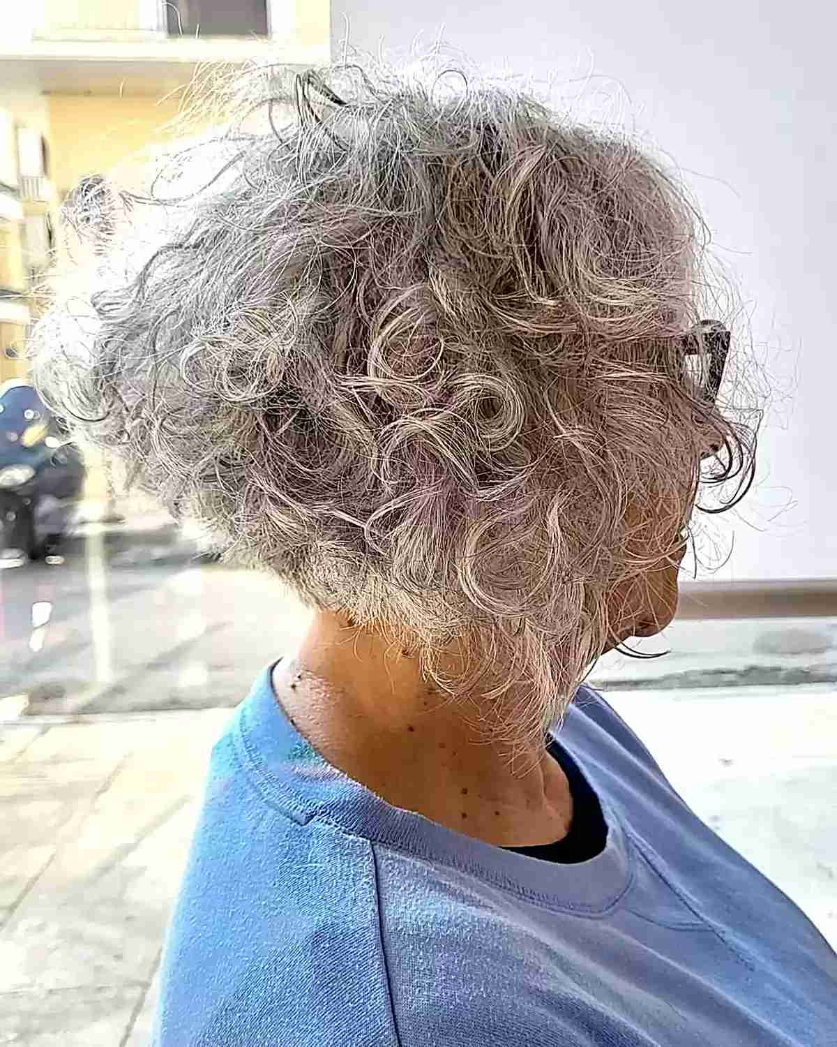 Short Messy Curly Stacked Wedge Bob for Older Women
