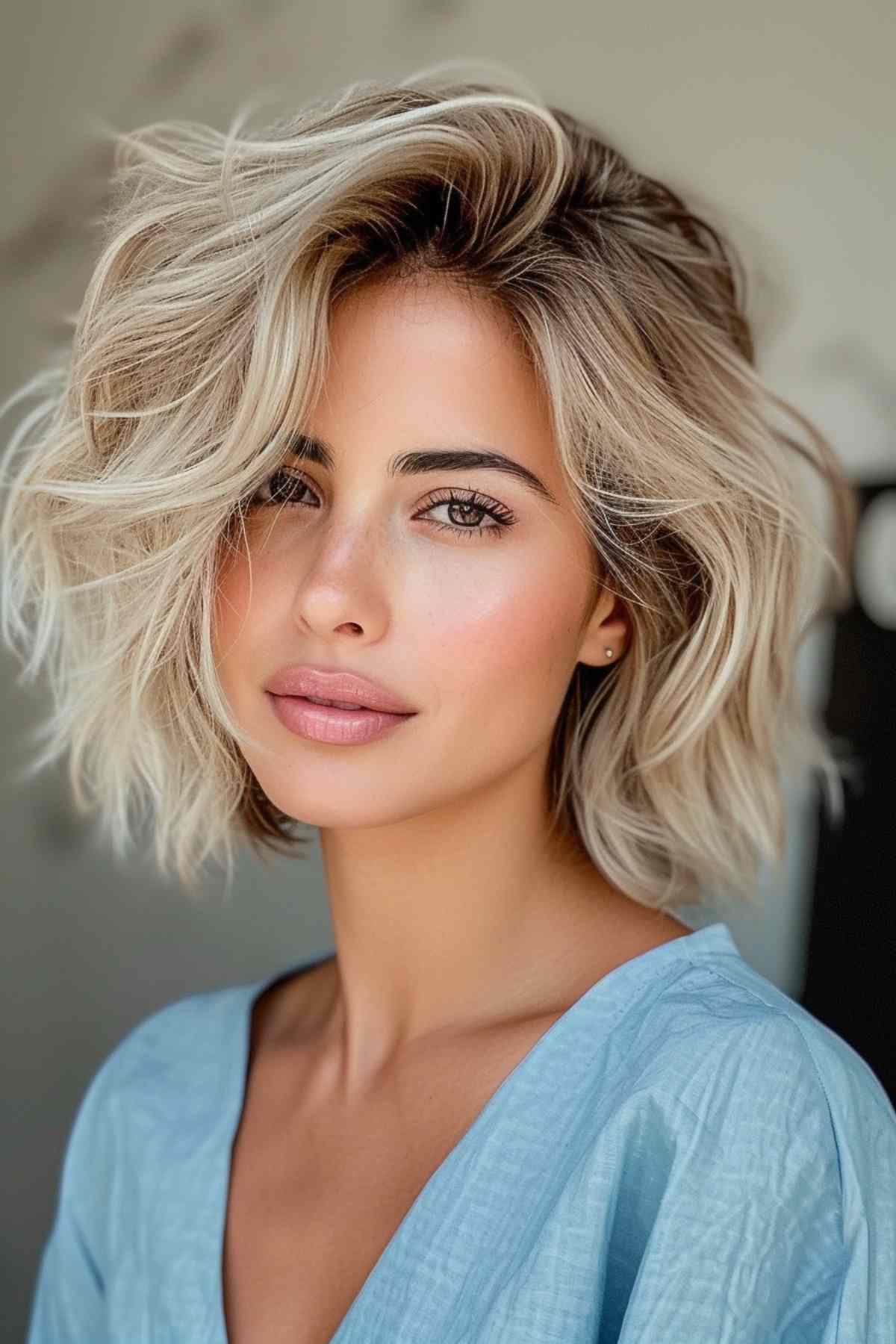 Short Natural Wavy Hairstyle with Texture for Long Faces