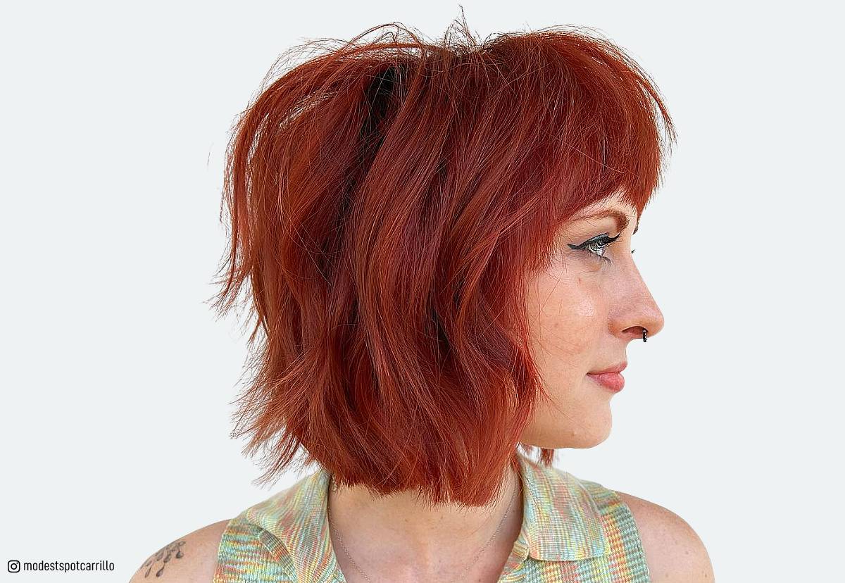 Image of Short bob with bangs red hair