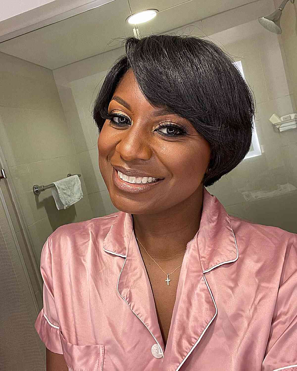 Short Round Crop with a Side Fringe for Thick-Haired Women