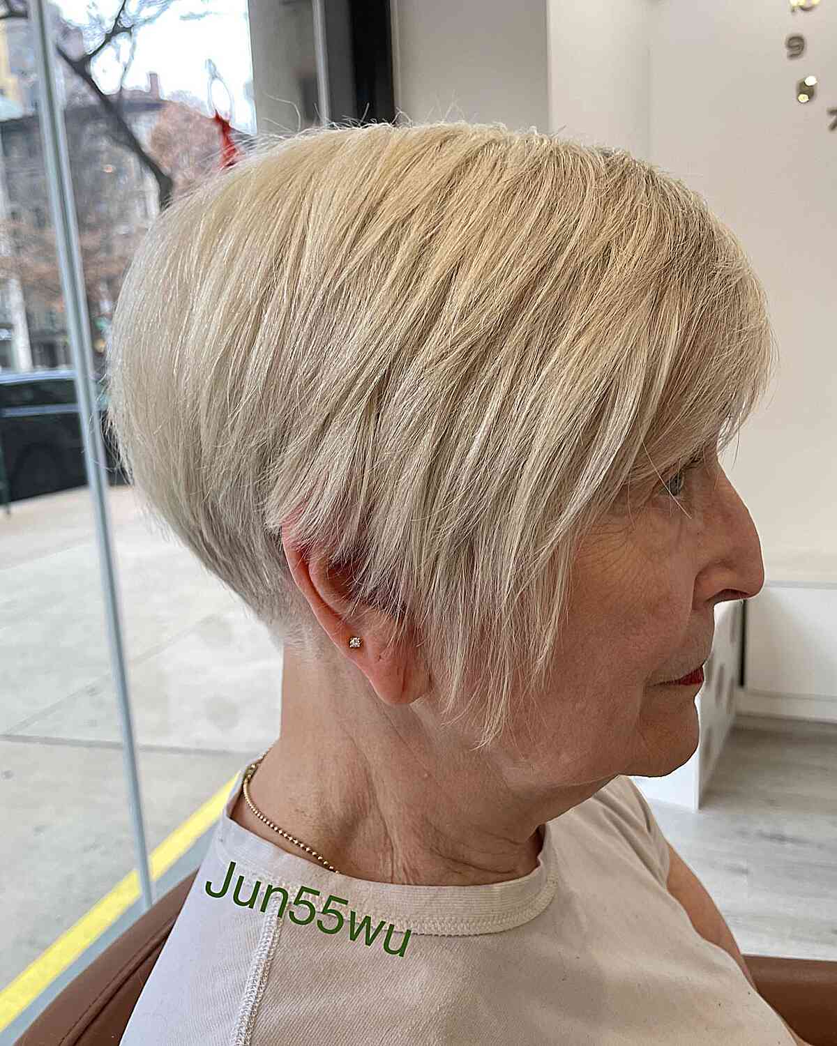 Short Stacked Thick Pixie Hair with Fringe for Older ladies over 60