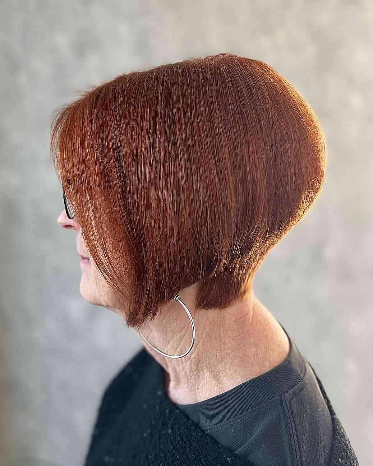 Short Straight Copper Wedged Stacked Bob with Tapered Nape