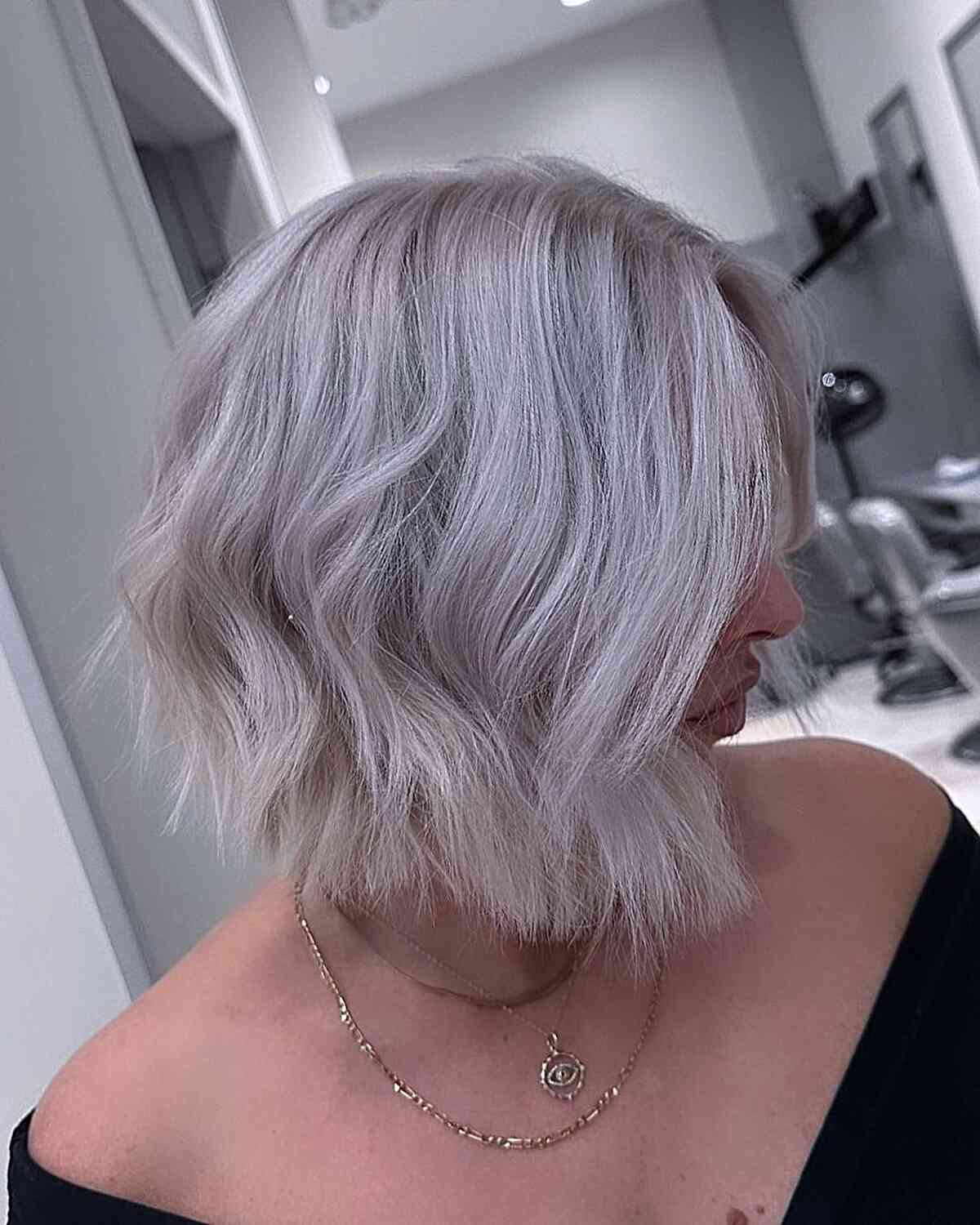 Short Textured Platinum Lob for Thick Hair