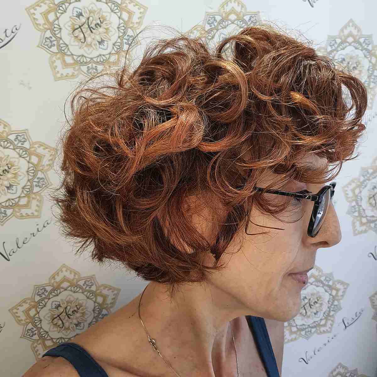 Beautiful Shorter Bob Cut with Big Curls and Bangs