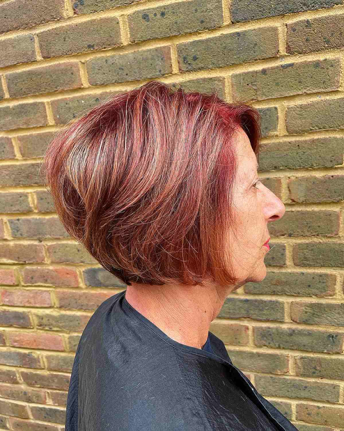 Shorter Red Balayage Bob with Blonde Accents for Older Women
