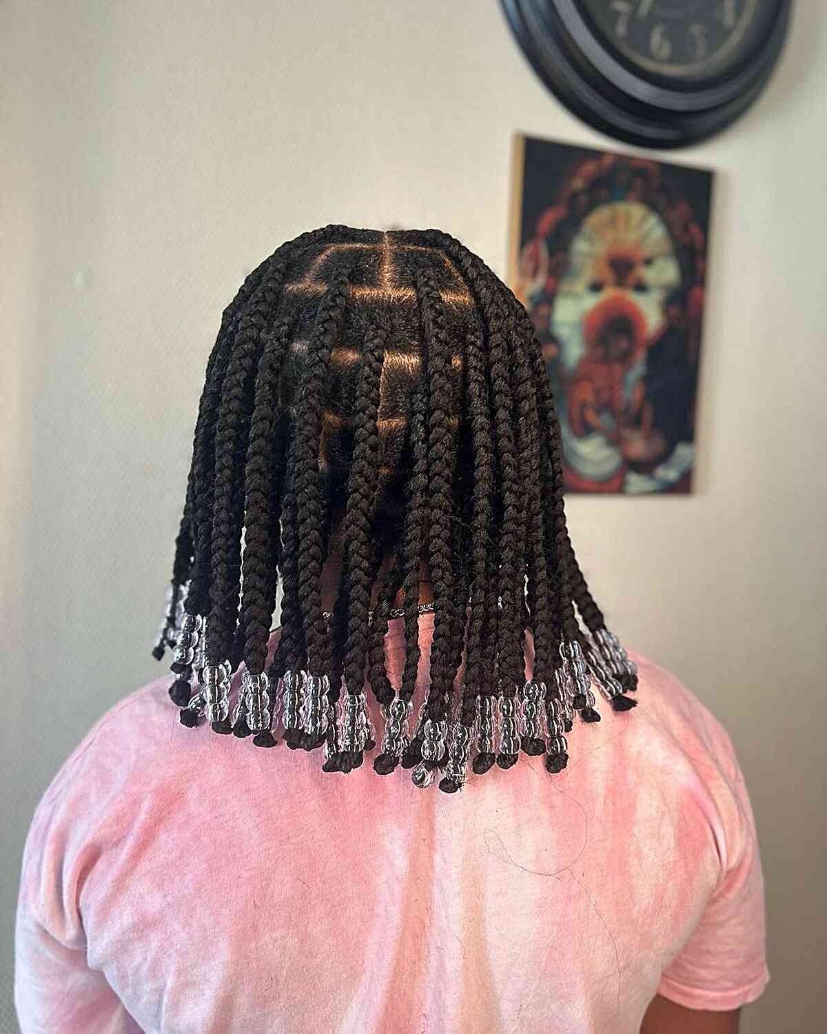 Shoulder-Length Knotless Medium Braids with Clear Beads