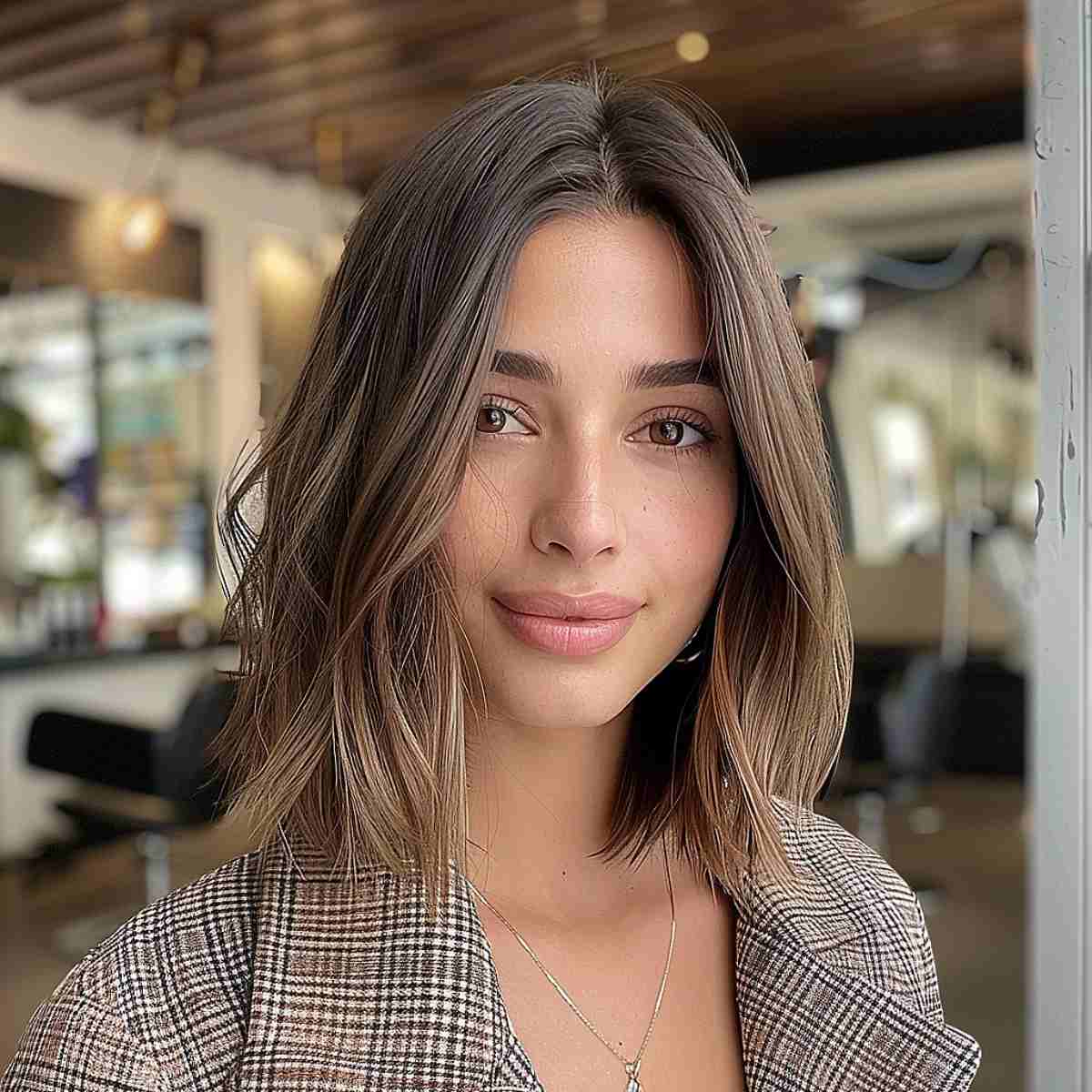 Shoulder-Length Middle Part Lob Haircut