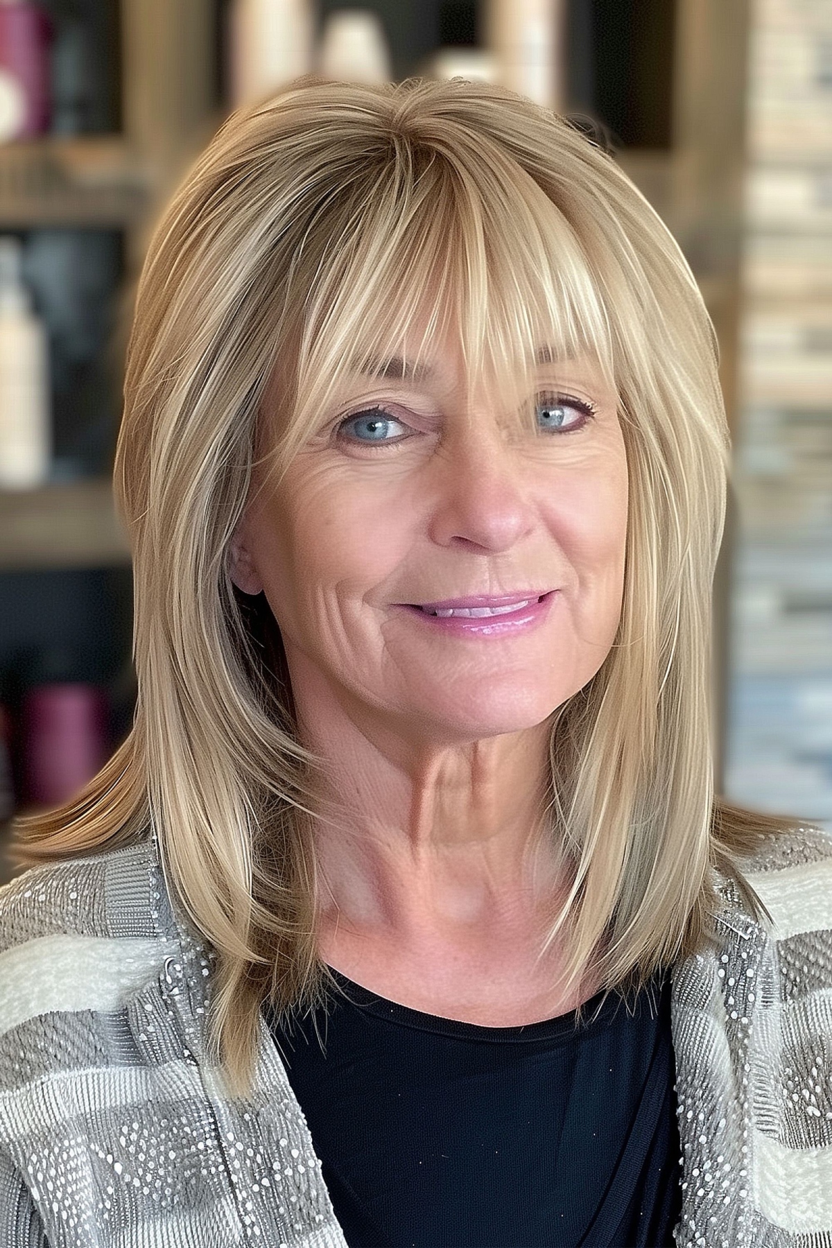 Shoulder Length Straight Shag for Older Women