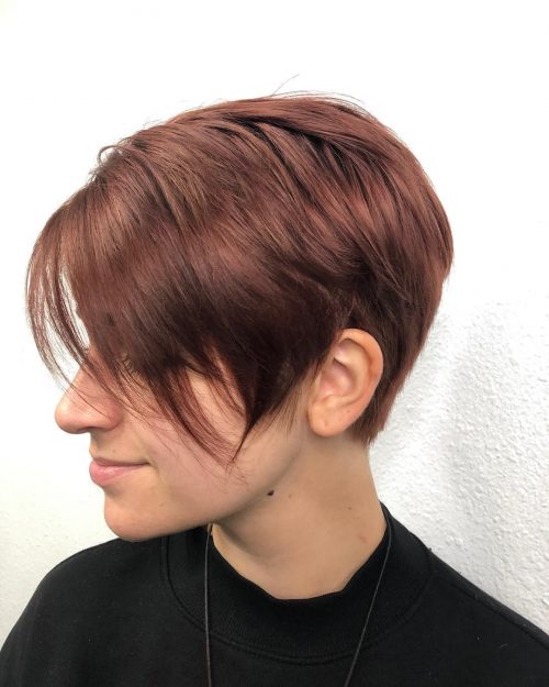 A pixie cutting alongside bangs is a brusk haircut betwixt i one-half to iii inches long that is st xix Cute Ways to Have a Pixie Cut alongside Bangs