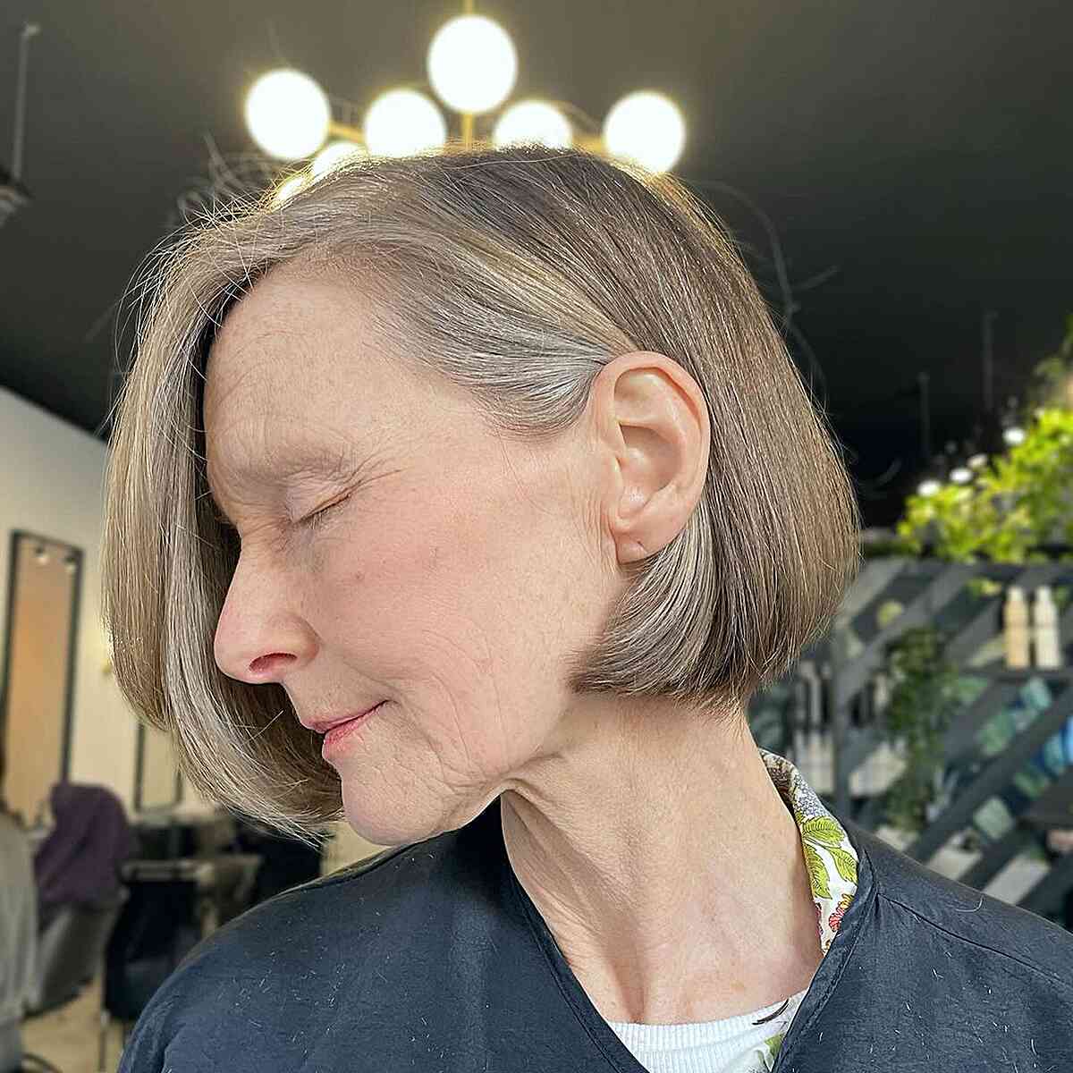 Side Part Bob with Natural Grey Pieces on Women Over 50