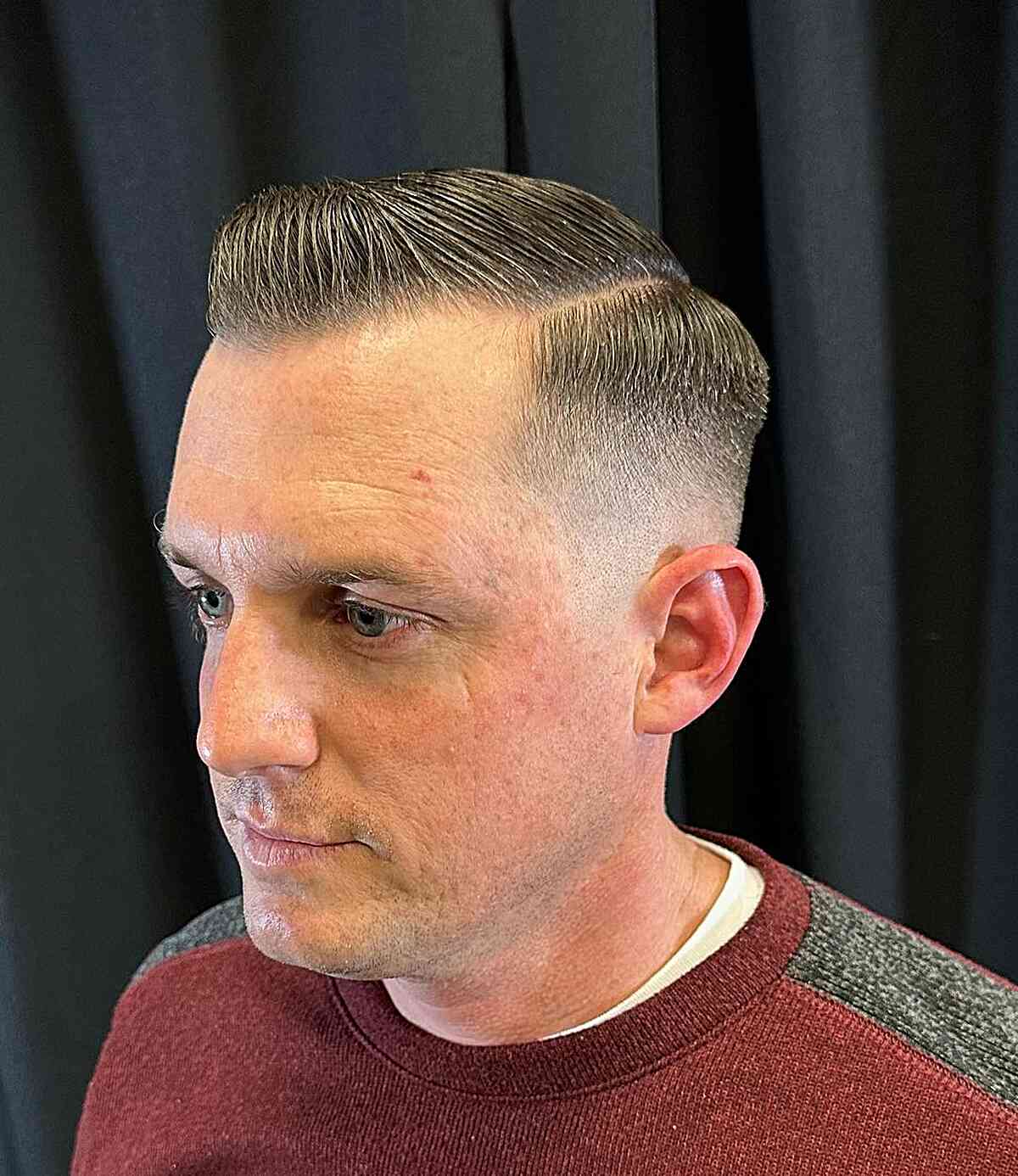 Side Parted Crew Cut with a Zero Fade Military style