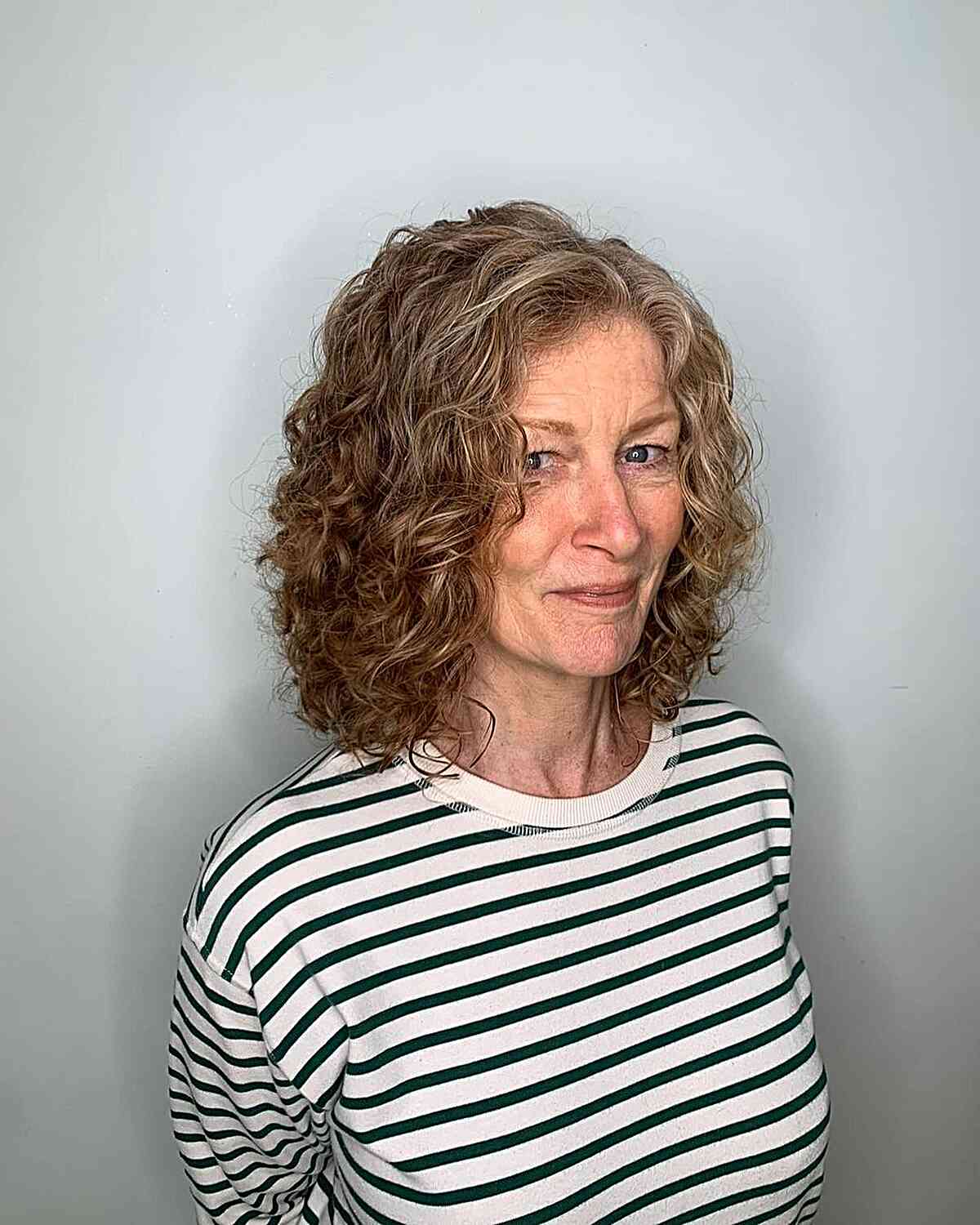 Side-Parted Curly Thick Long Bob on Older Women Over 60
