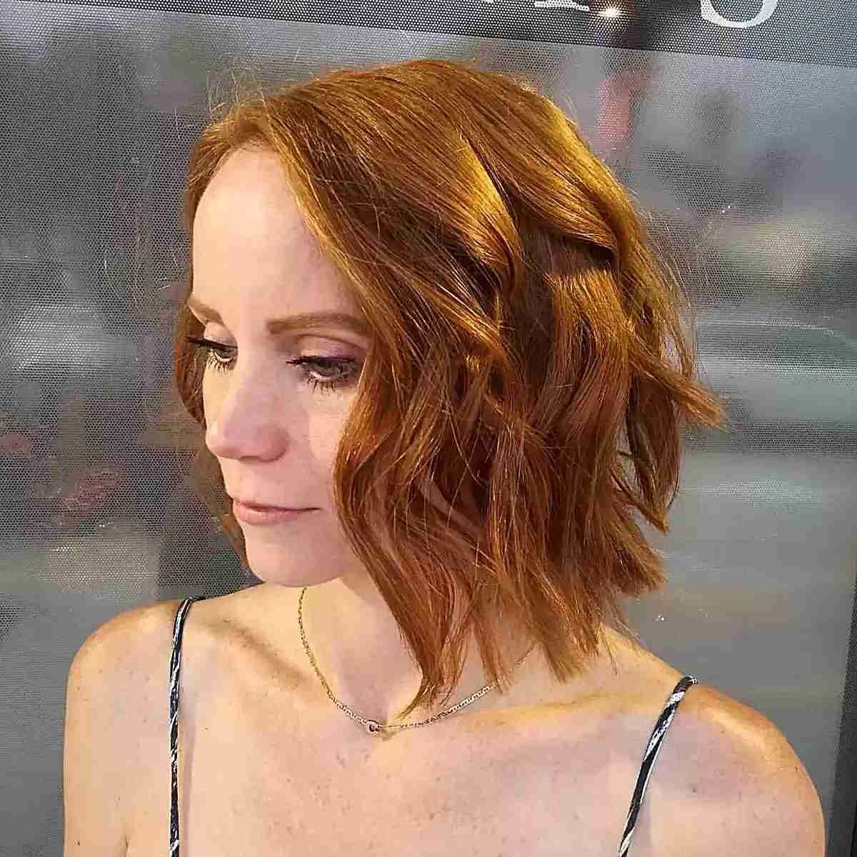 Side-Parted Wavy Copper Sassy Lob