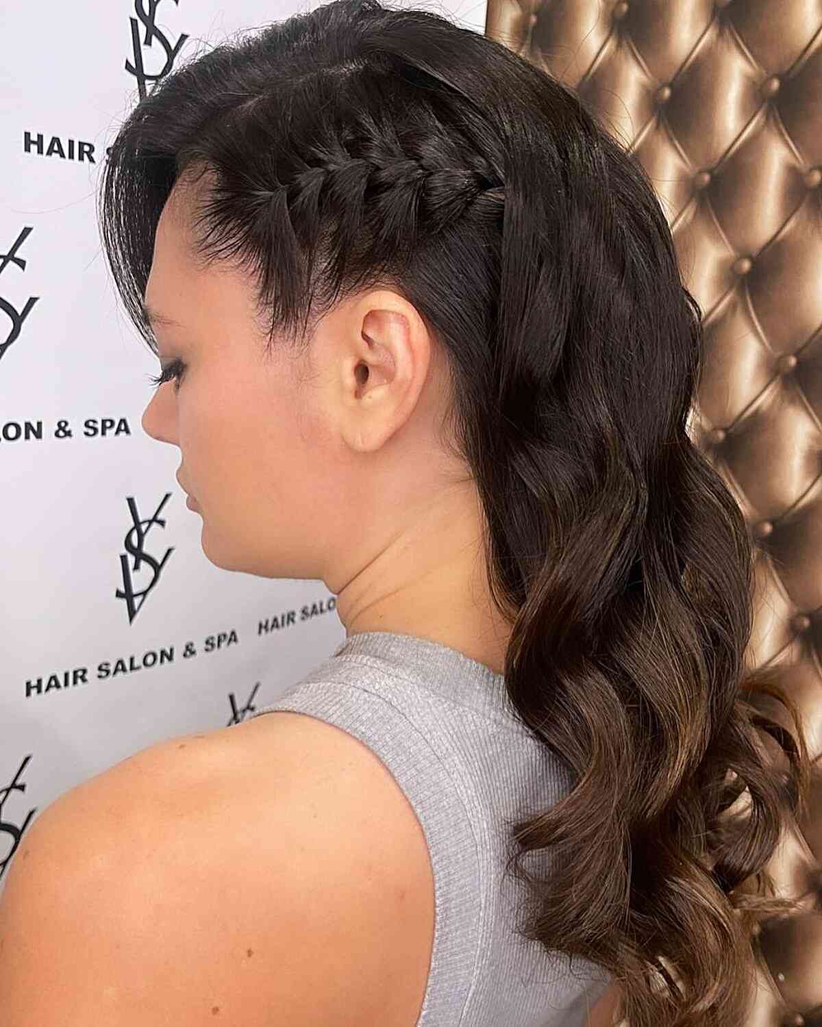 Side-Swept Braid with Waves on Medium Hair