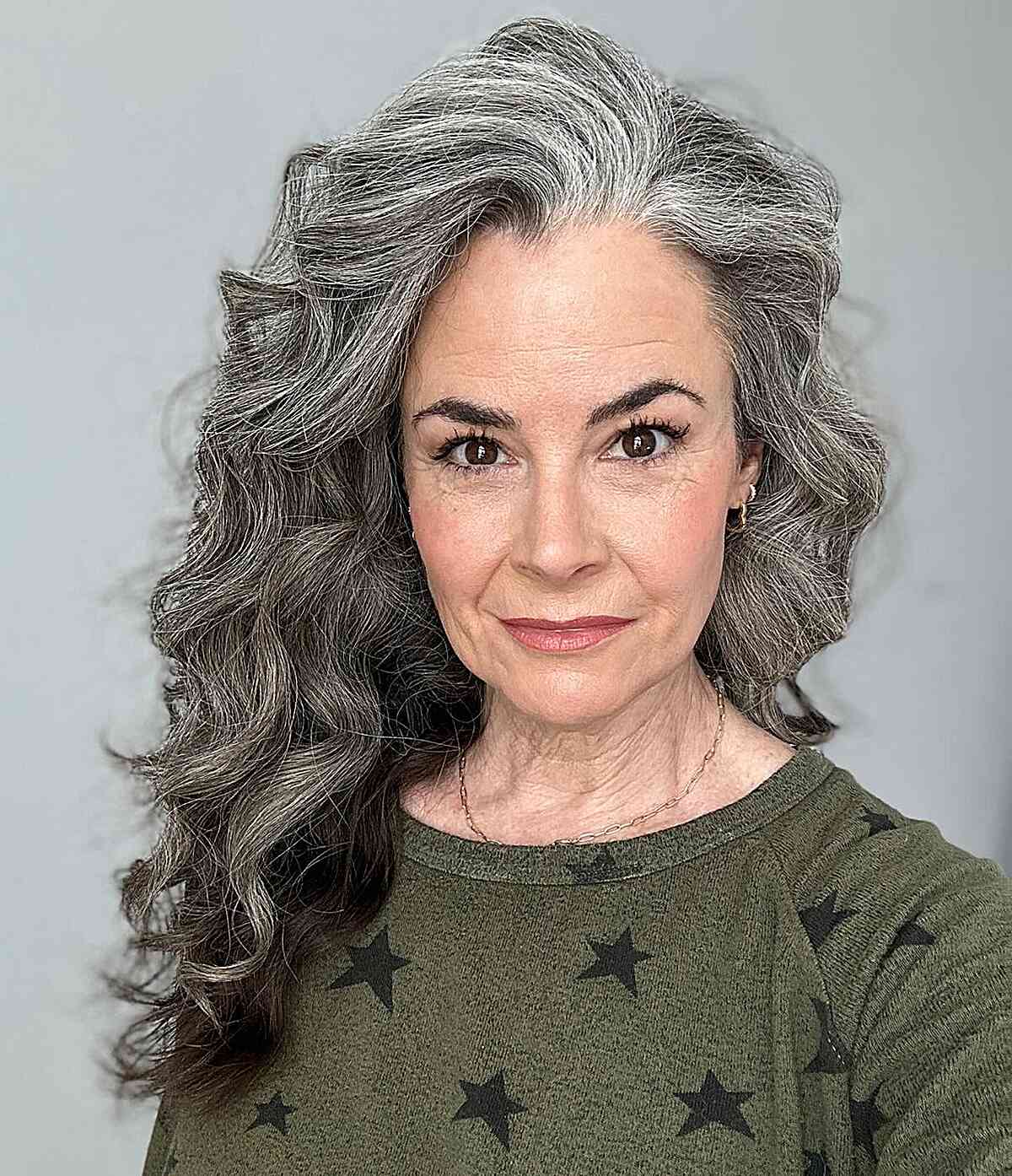 Side-Swept Silver Long Waves for Women Over 50