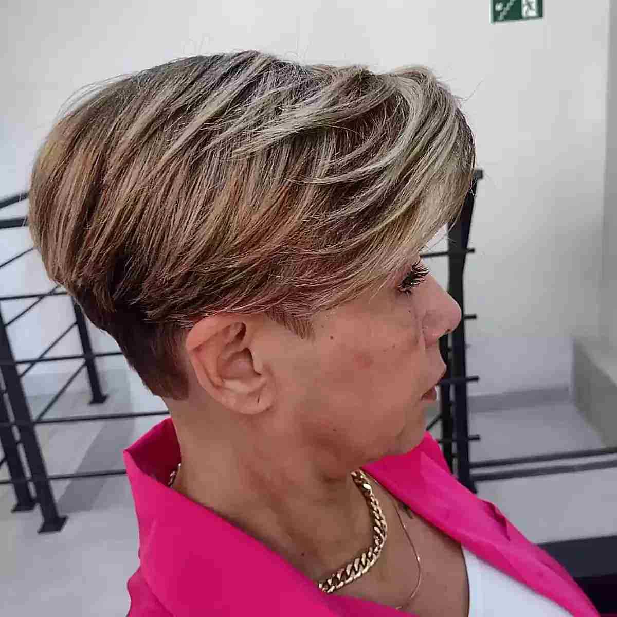 Side-Swept Tapered Pixie Bob Hair with Piecey-y Layers for Older Women