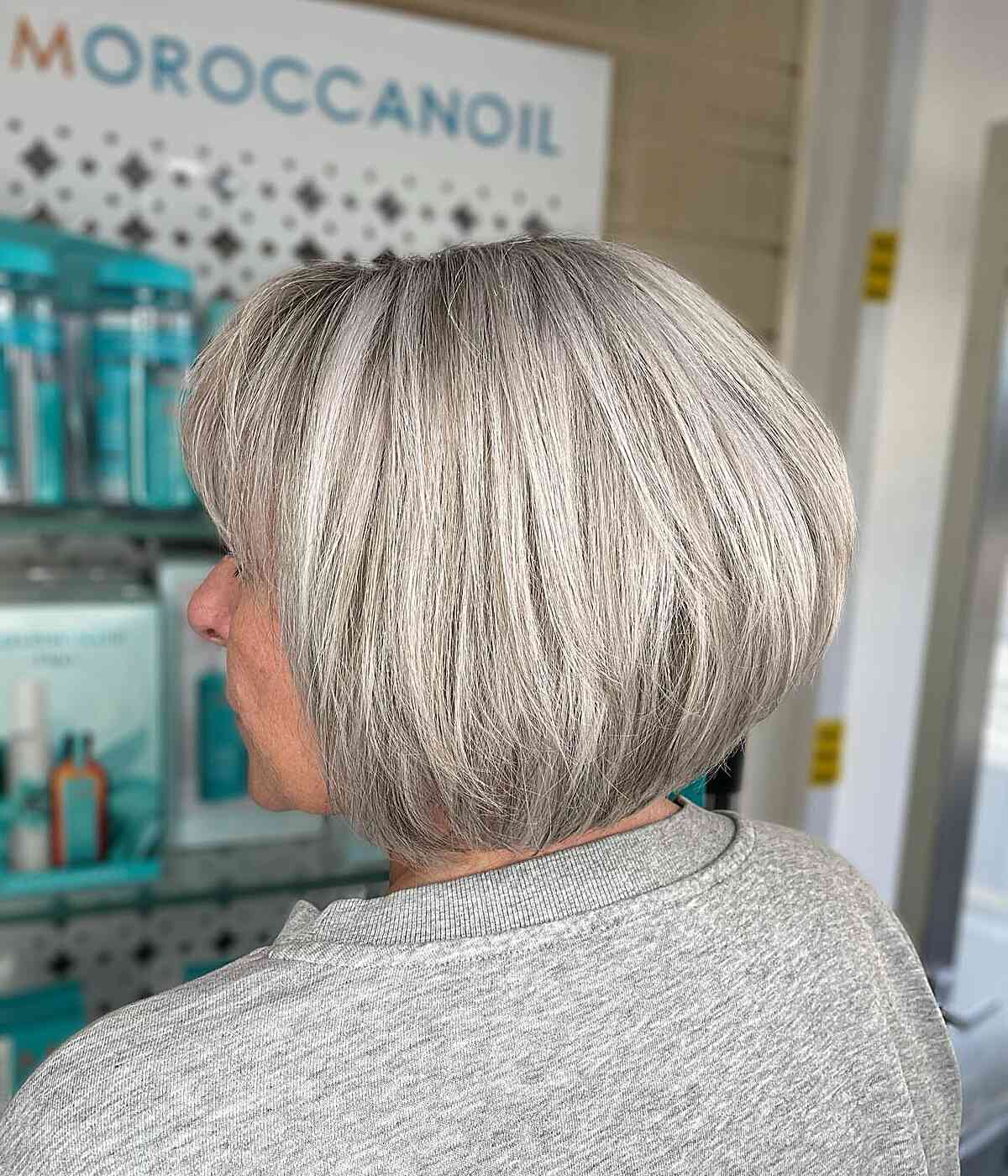 Silvery Light Gray Graduated Bob with Bangs for Old Ladies