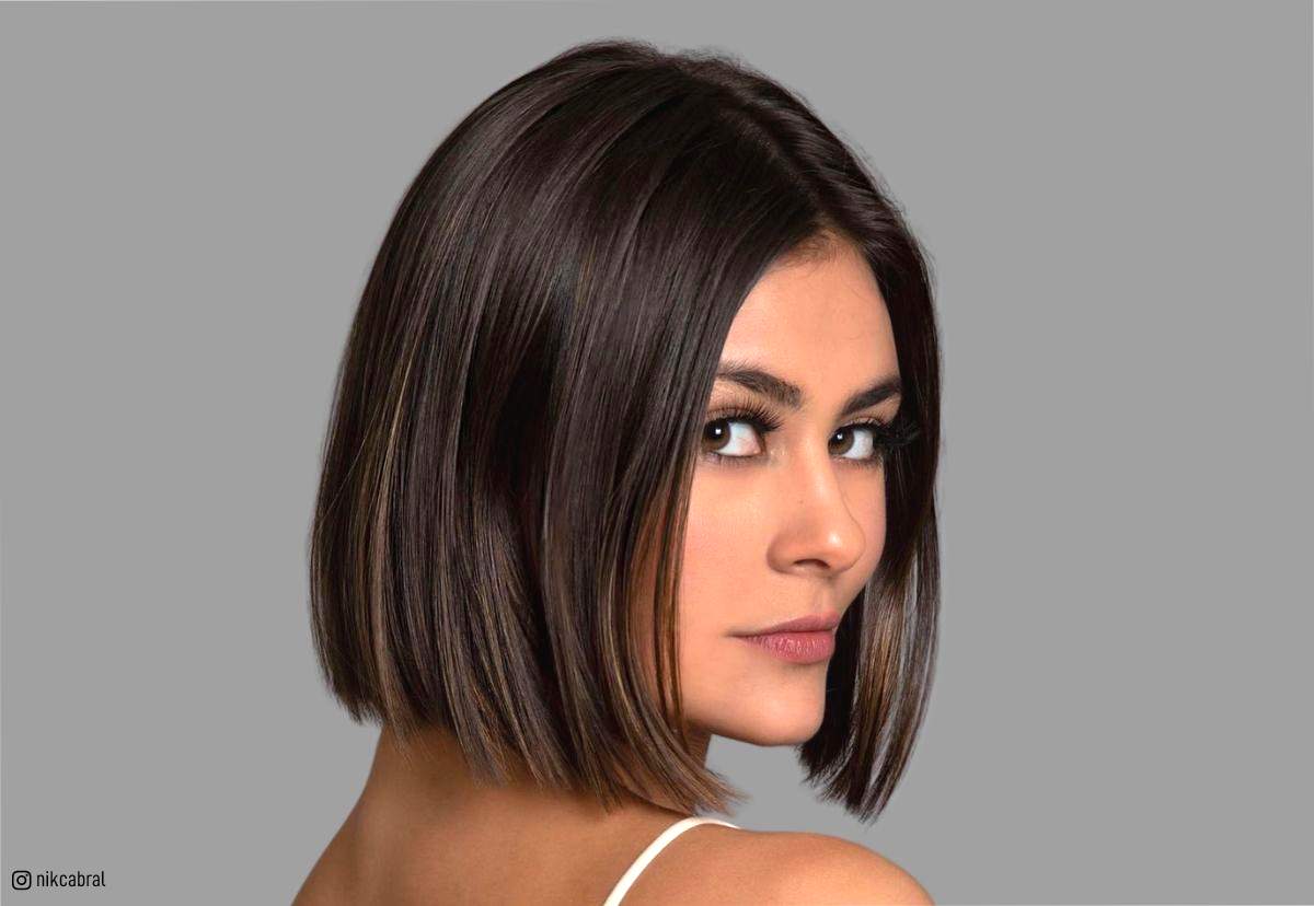 Image of Short layered bob with blunt bangs sliced bob