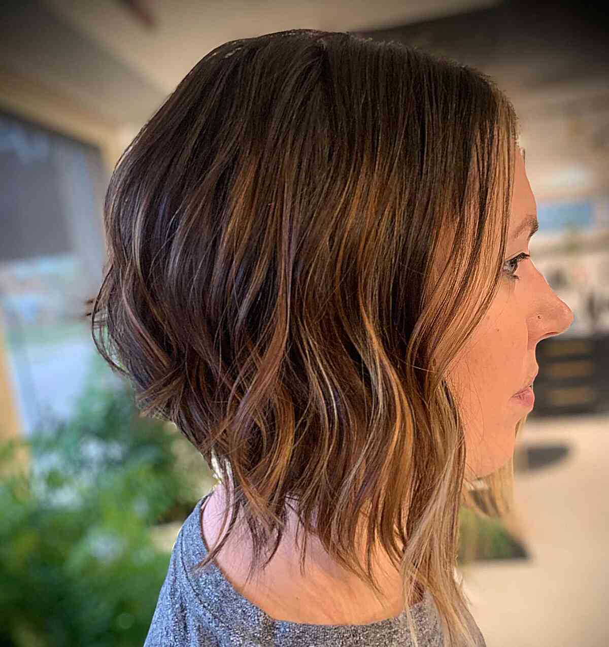 Slightly Angled Layered Hair with Dark Balayage