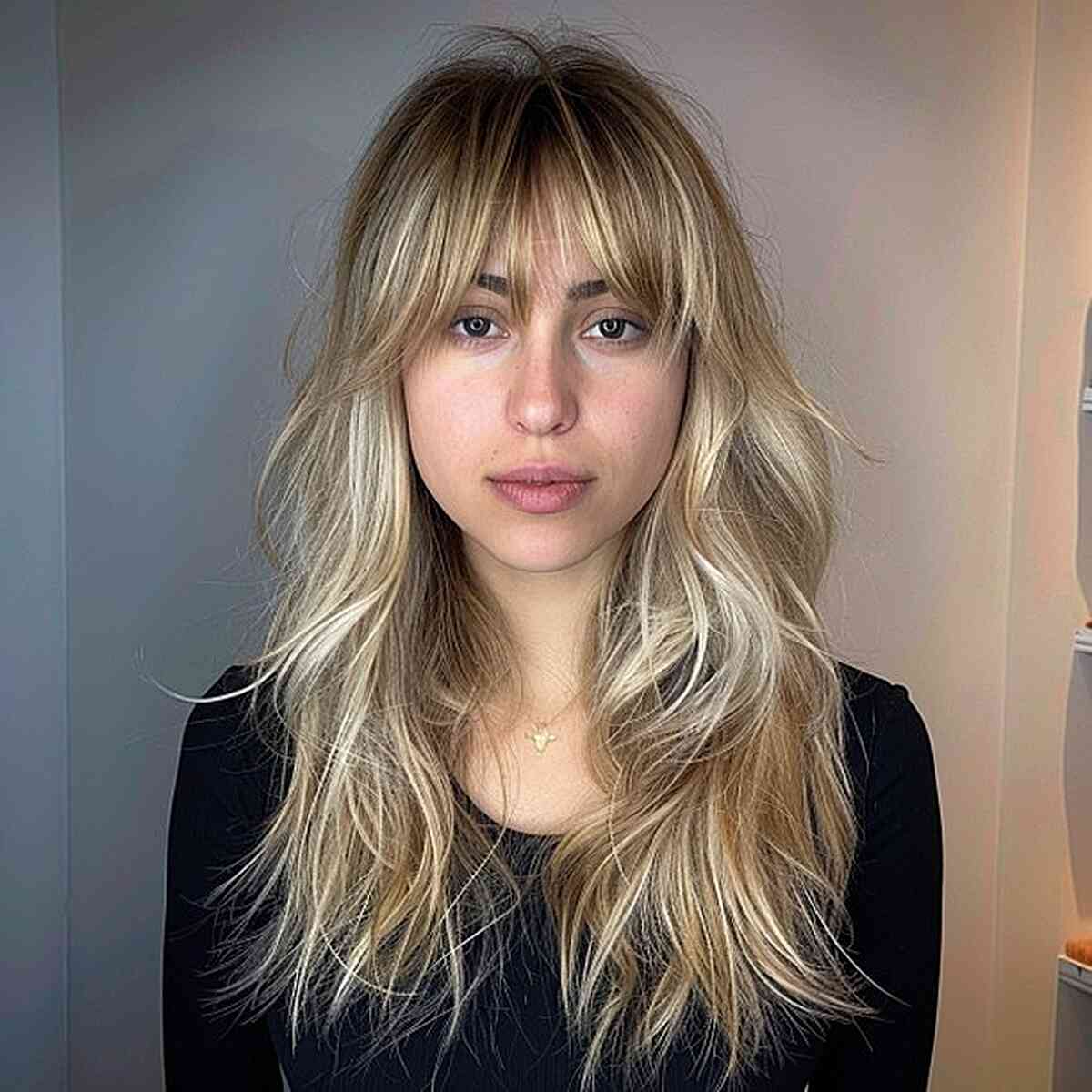 smooth layers and bangs for long hair