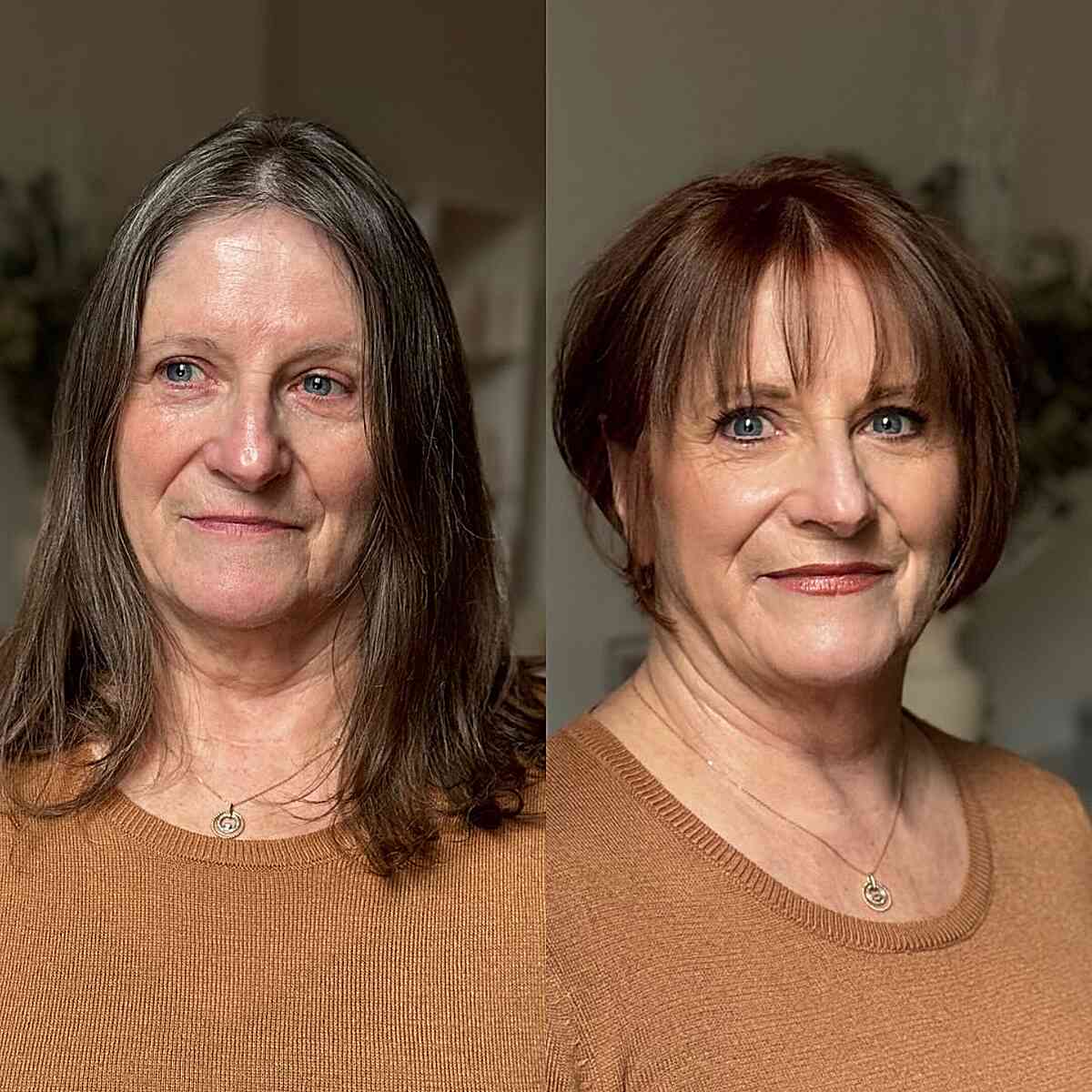 Jaw-Length Soft Bixie with Wispy Bangs on 60 year old women