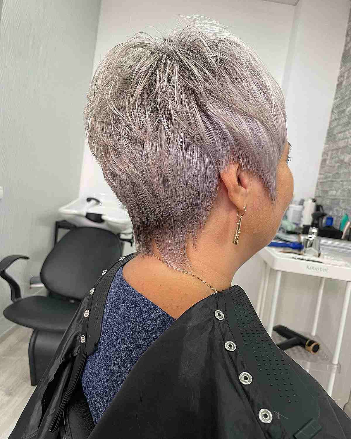 Soft Silver Pixie with Crown Layers on Mature Ladies with Gray Hair