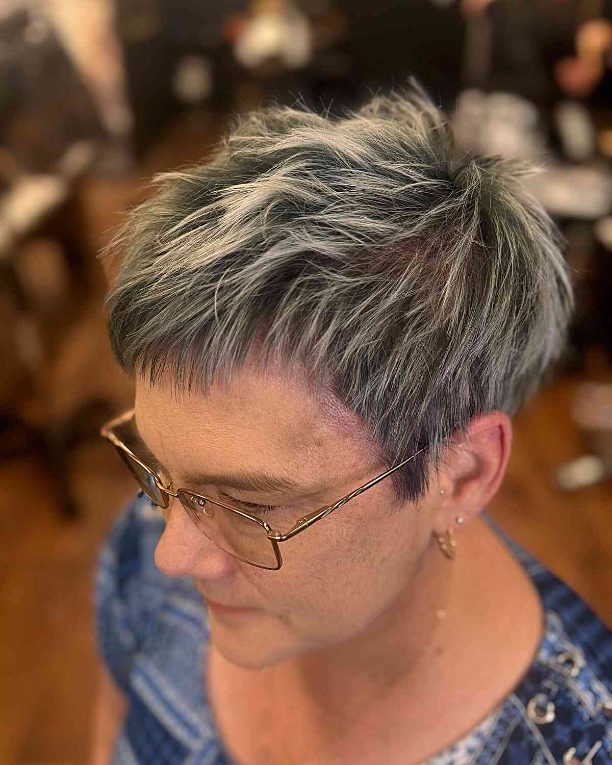 Spiky Pixie with Highlights on 50-year-old Ladies with Specs