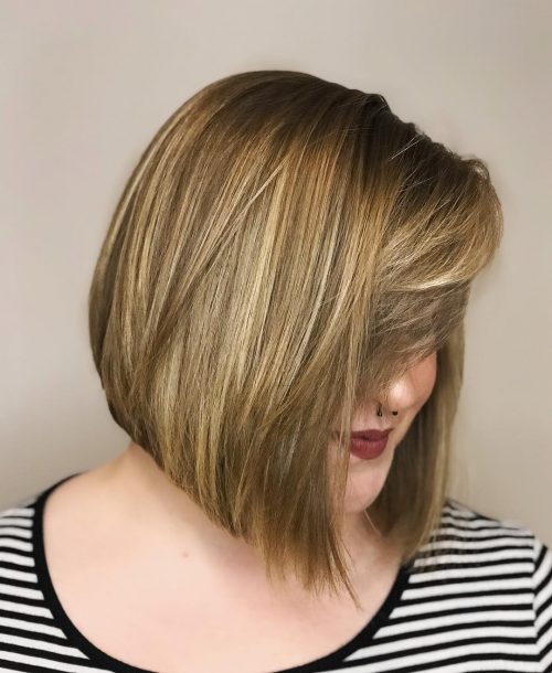 Long stacked bob with bangs