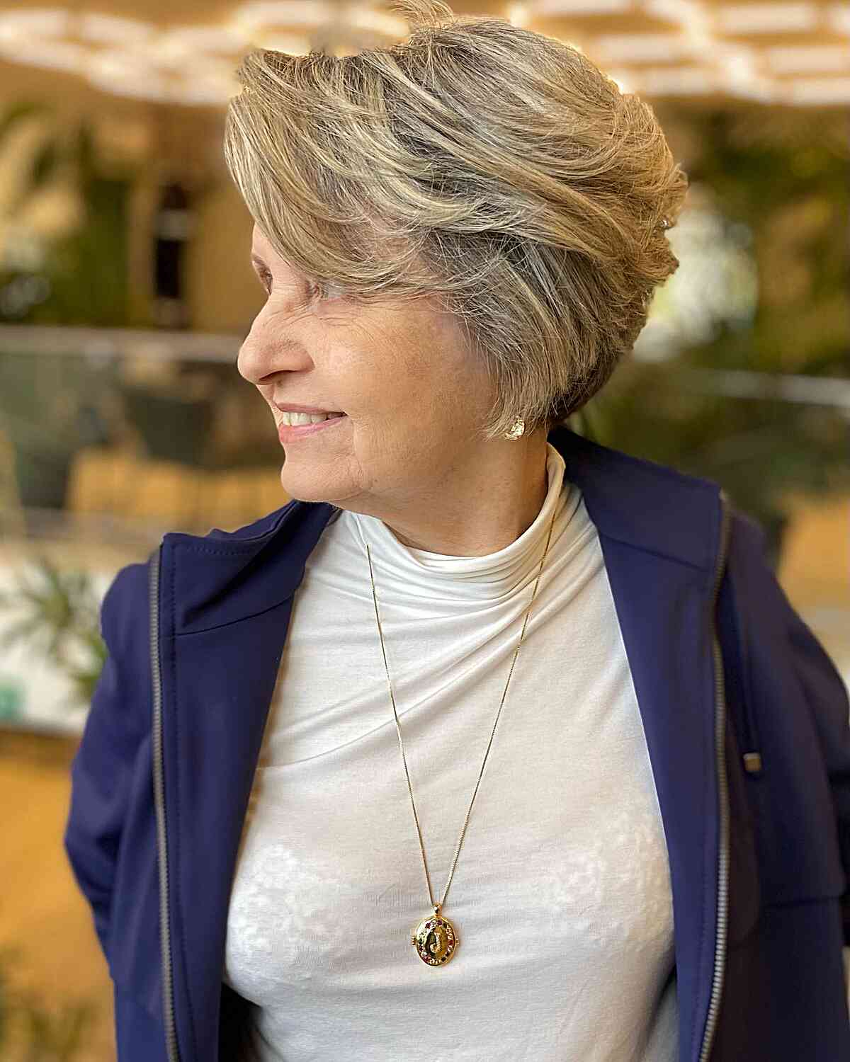 Stacked Pixie Bob with Feathered Bangs for Older Ladies Over 70