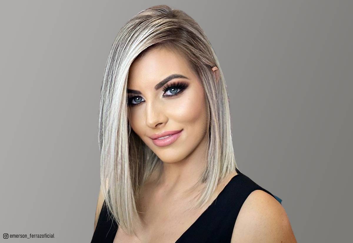 Image of Blunt lob with layers straight hairstyle