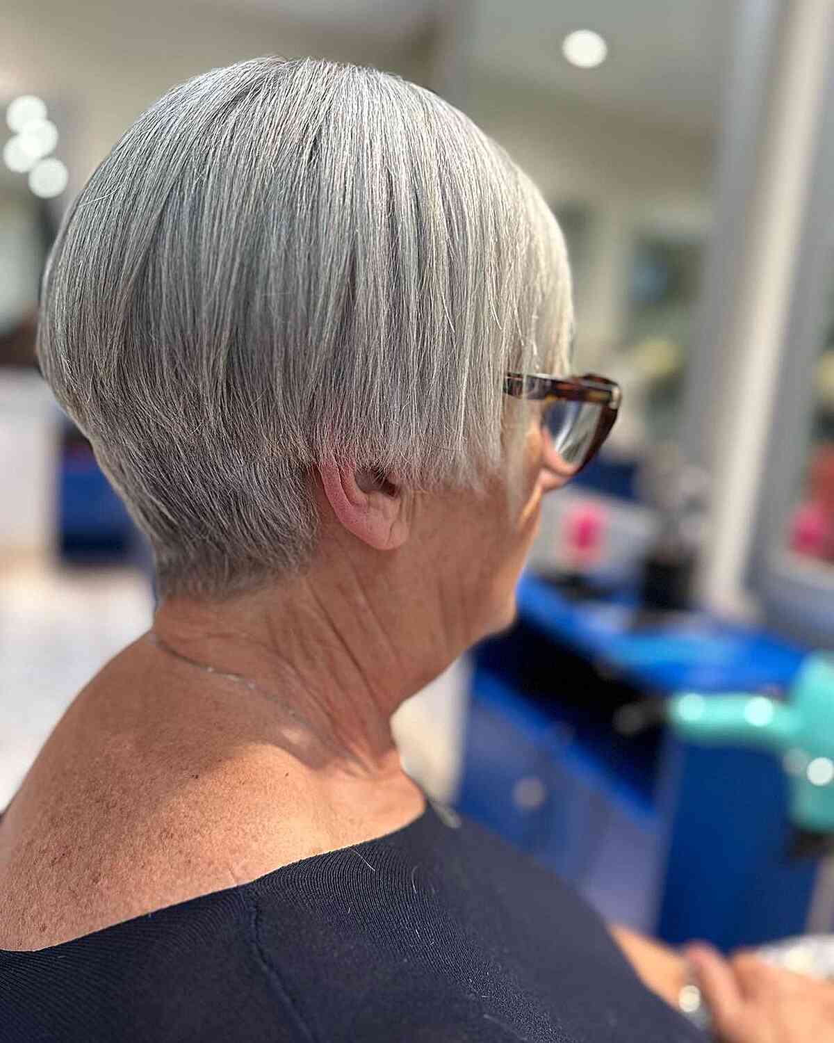 Straight Short Pixie Bob Hair with Tapered Cut for Seniors Over 70 with Glasses