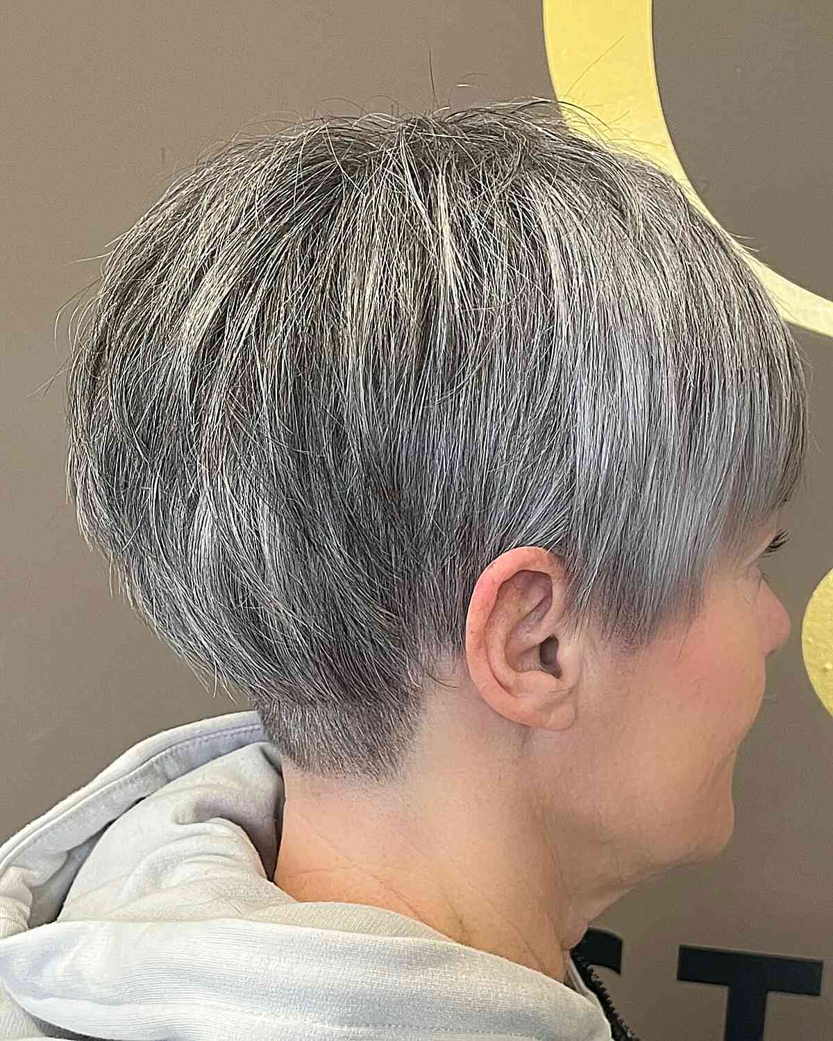 Straight Wispy Grey Pixie Cut for Ladies Aged 50