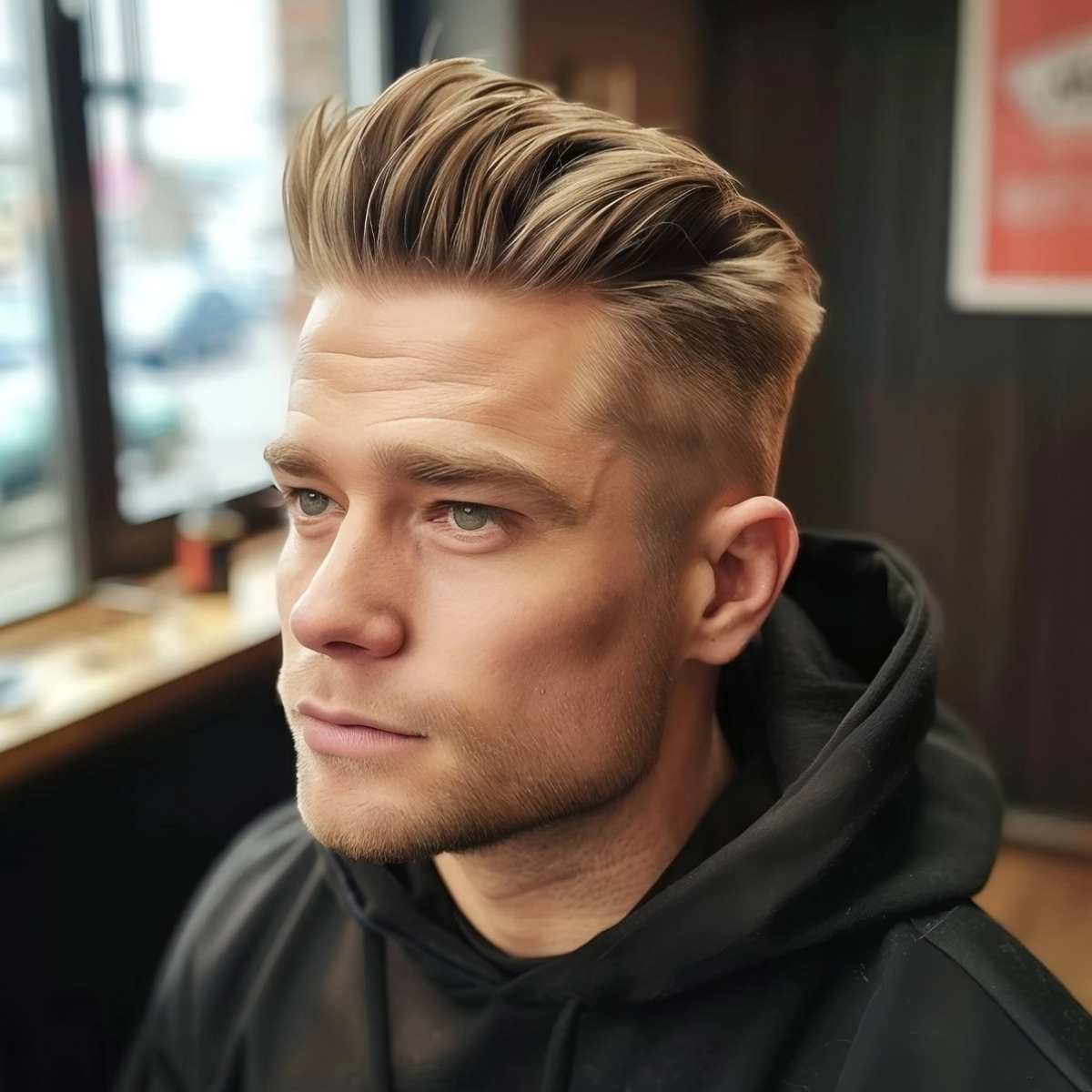Sylish Pompadour with a taper fade