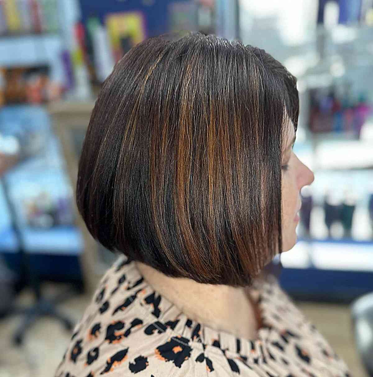 Subtle Copper Highlights on Short-Length Dark Brunette Hair