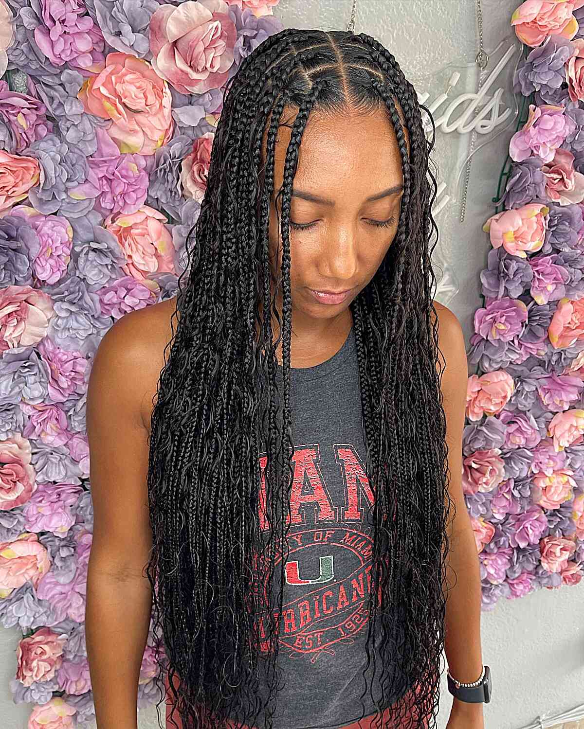 Super Long Knotless Bohemian Braids with Middle Part