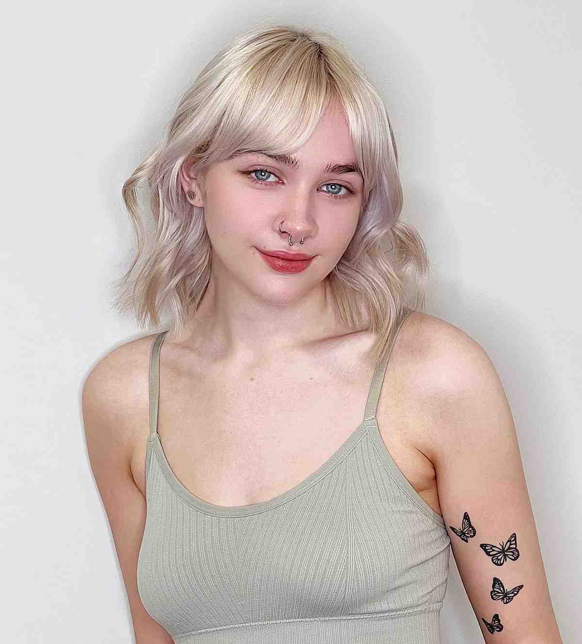Sweet Middle-Parted Bangs on Shoulder-Length Hair